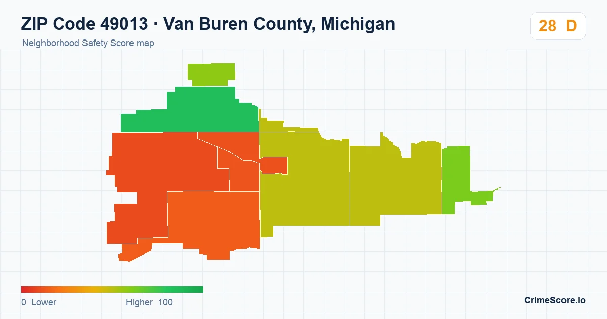 ZIP Code 49013 in Van Buren County, Michigan neighborhood Safety Score map