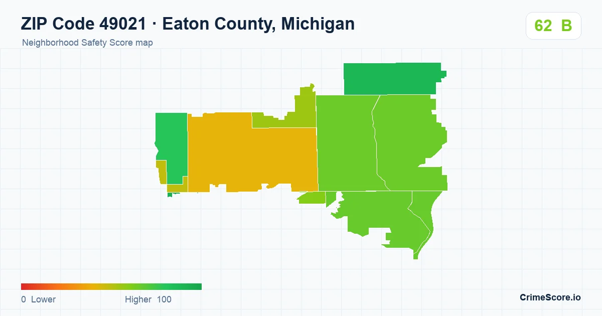 ZIP Code 49021 in Eaton County, Michigan neighborhood Safety Score map