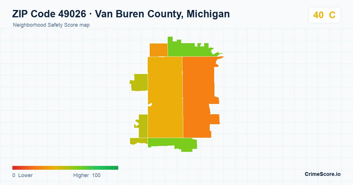 ZIP Code 49026 in Van Buren County, Michigan neighborhood Safety Score map