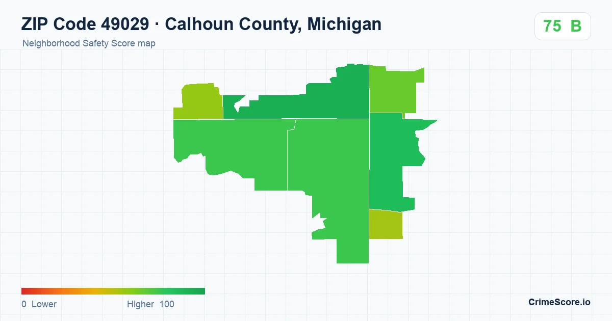 ZIP Code 49029 in Calhoun County, Michigan neighborhood Safety Score map