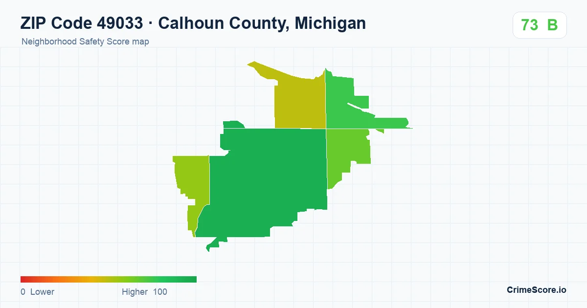 ZIP Code 49033 in Calhoun County, Michigan neighborhood Safety Score map