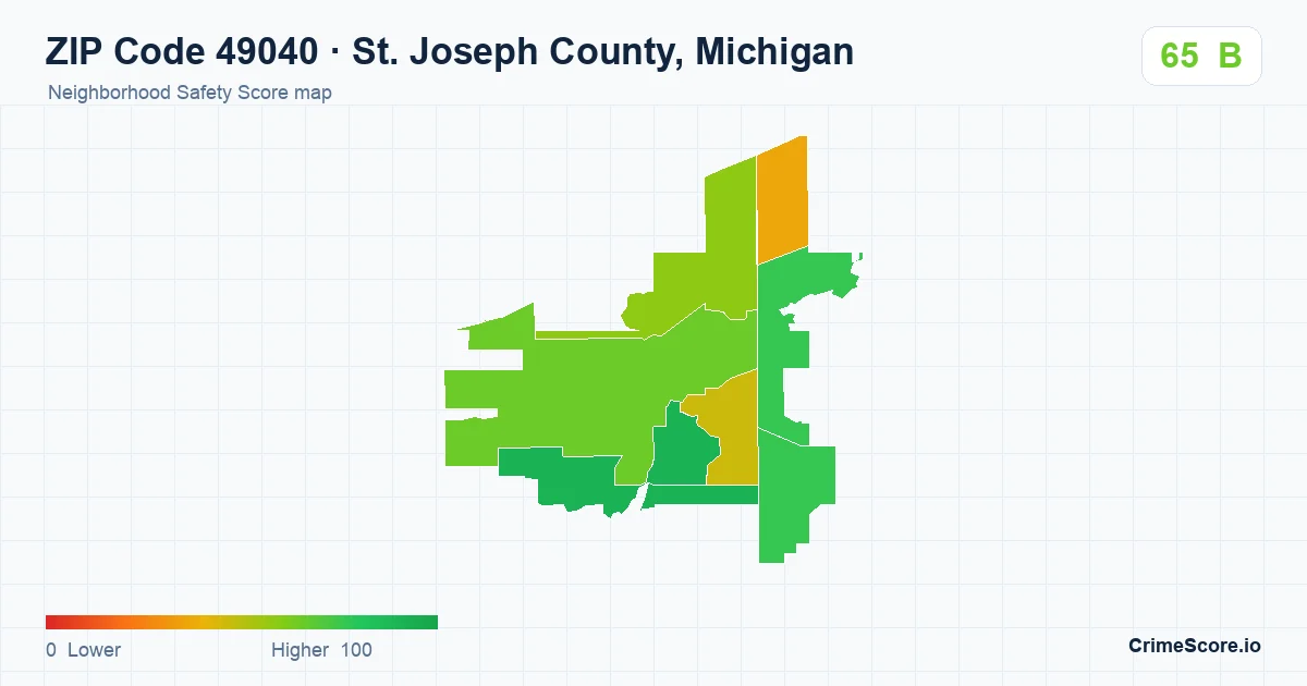 ZIP Code 49040 in St. Joseph County, Michigan neighborhood Safety Score map