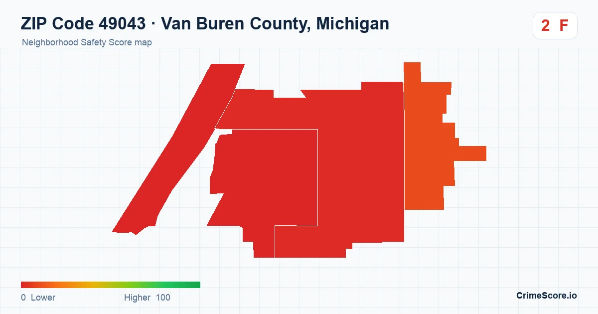 ZIP Code 49043 in Van Buren County, Michigan neighborhood Safety Score map