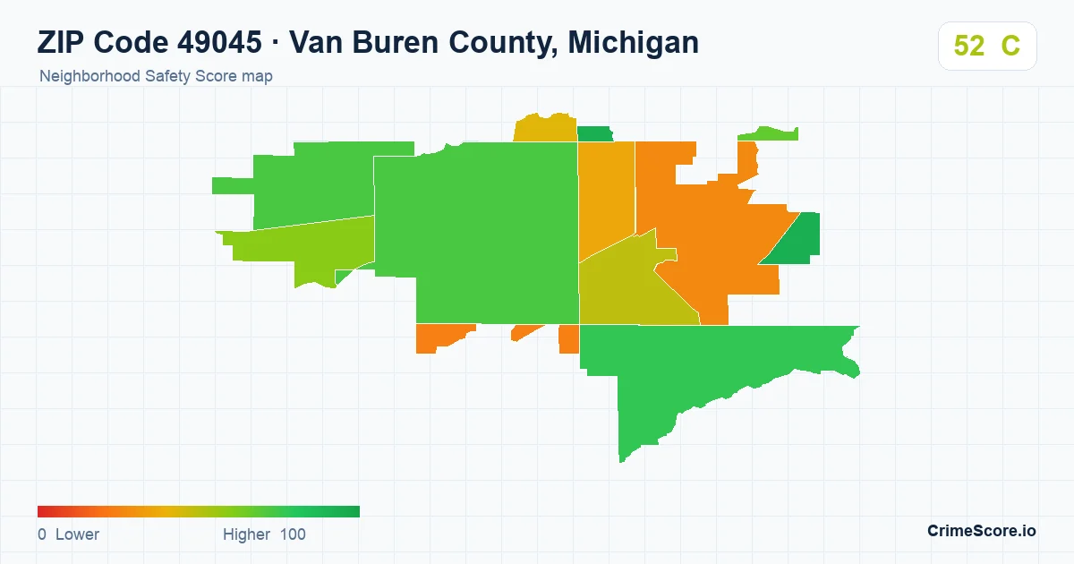 ZIP Code 49045 in Van Buren County, Michigan neighborhood Safety Score map