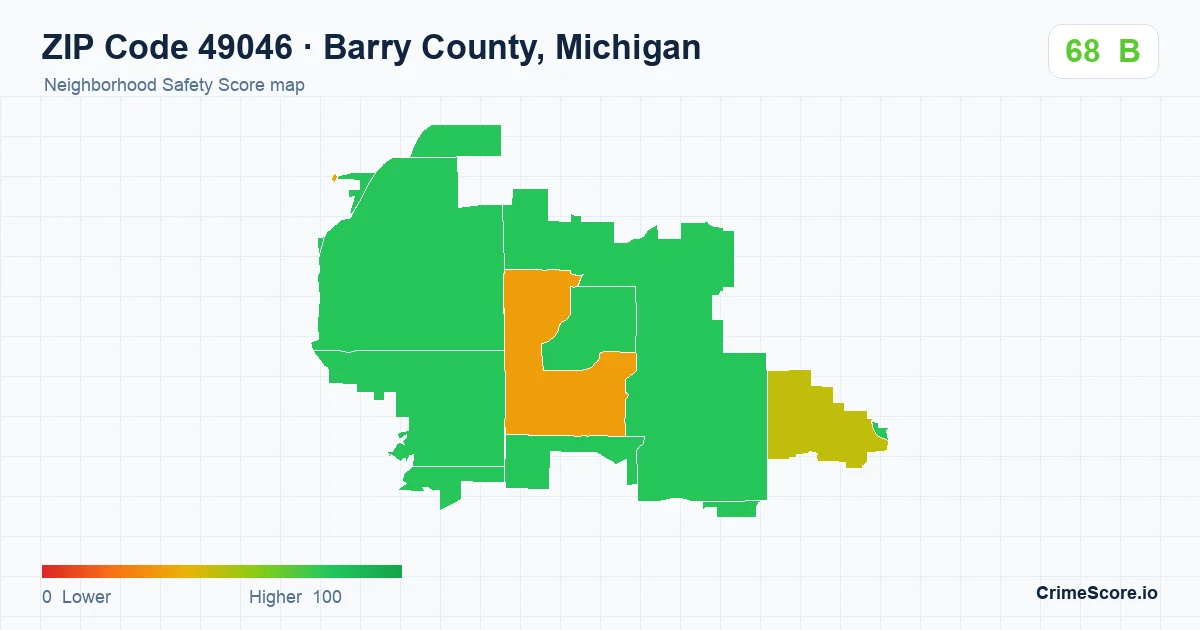 ZIP Code 49046 in Barry County, Michigan neighborhood Safety Score map