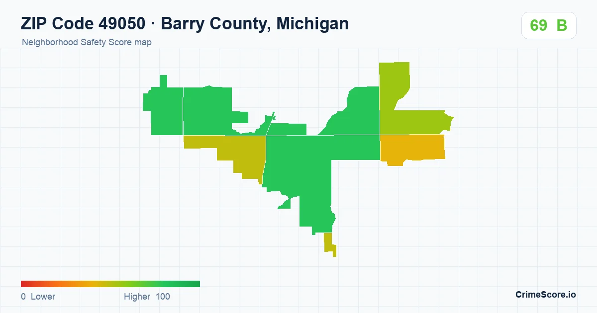 ZIP Code 49050 in Barry County, Michigan neighborhood Safety Score map