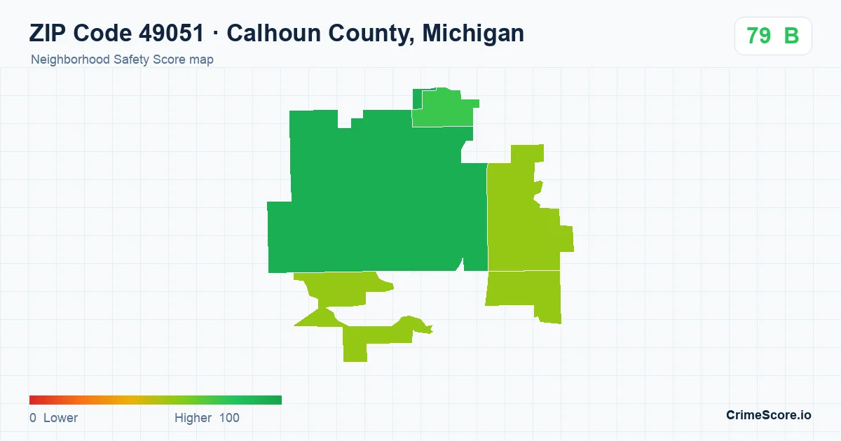 ZIP Code 49051 in Calhoun County, Michigan neighborhood Safety Score map