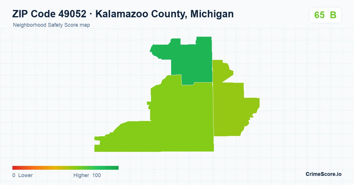 ZIP Code 49052 in Kalamazoo County, Michigan neighborhood Safety Score map