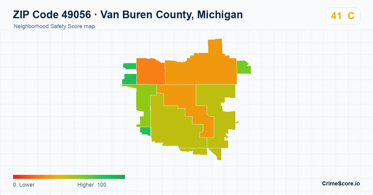 ZIP Code 49056 in Van Buren County, Michigan neighborhood Safety Score map