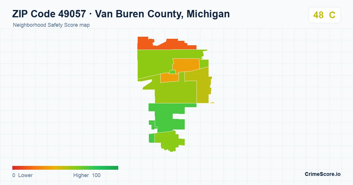 ZIP Code 49057 in Van Buren County, Michigan neighborhood Safety Score map