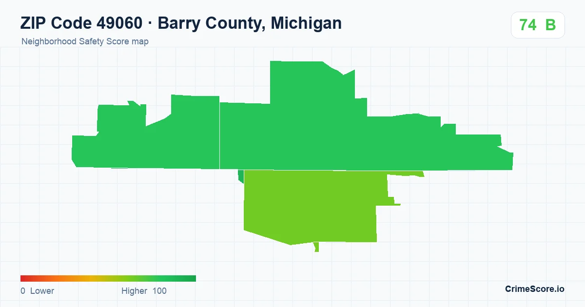 ZIP Code 49060 in Barry County, Michigan neighborhood Safety Score map