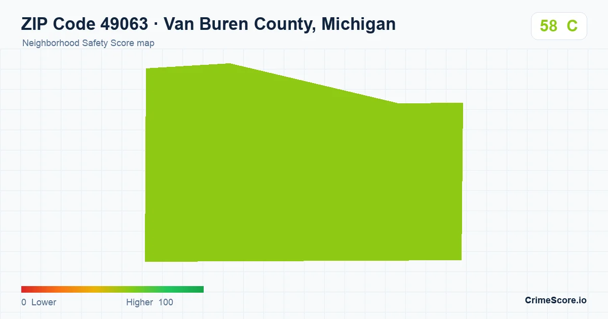 ZIP Code 49063 in Van Buren County, Michigan neighborhood Safety Score map