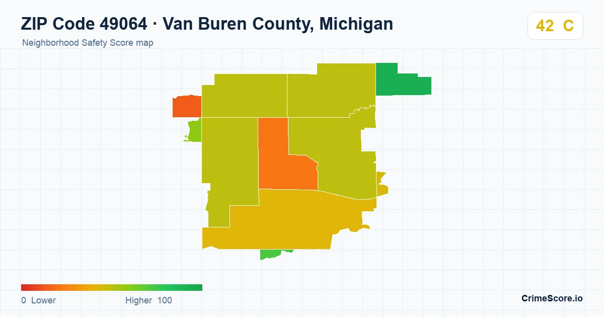 ZIP Code 49064 in Van Buren County, Michigan neighborhood Safety Score map