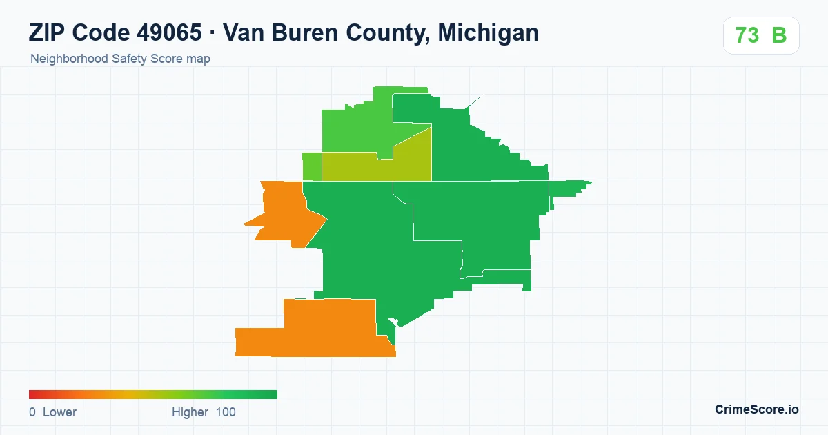 ZIP Code 49065 in Van Buren County, Michigan neighborhood Safety Score map