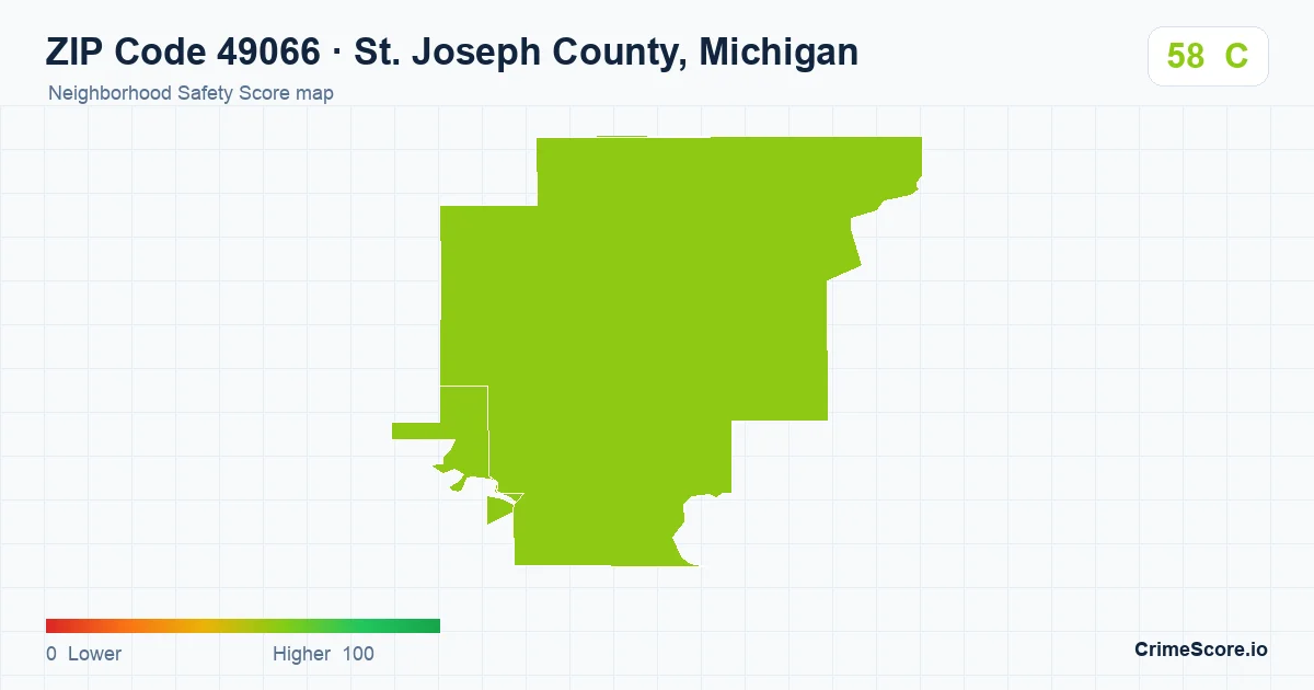 ZIP Code 49066 in St. Joseph County, Michigan neighborhood Safety Score map
