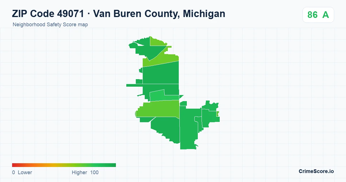 ZIP Code 49071 in Van Buren County, Michigan neighborhood Safety Score map