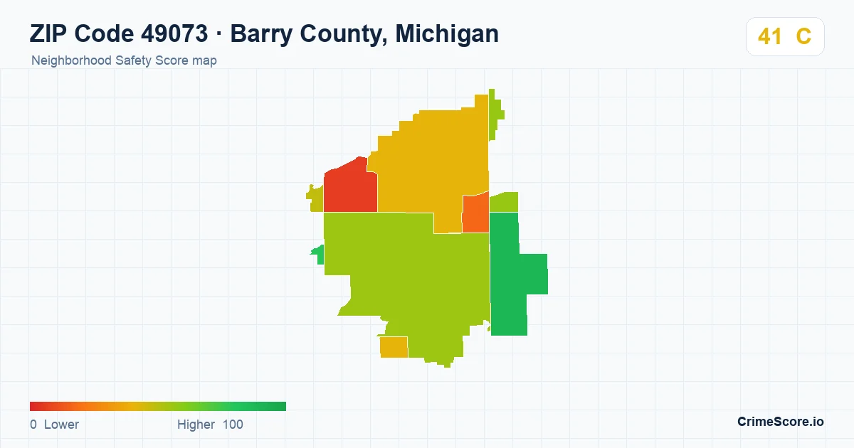 ZIP Code 49073 in Barry County, Michigan neighborhood Safety Score map