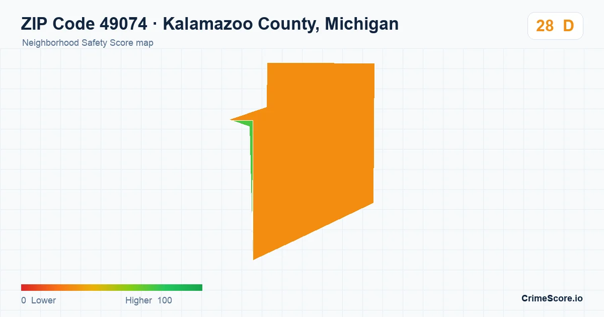 ZIP Code 49074 in Kalamazoo County, Michigan neighborhood Safety Score map