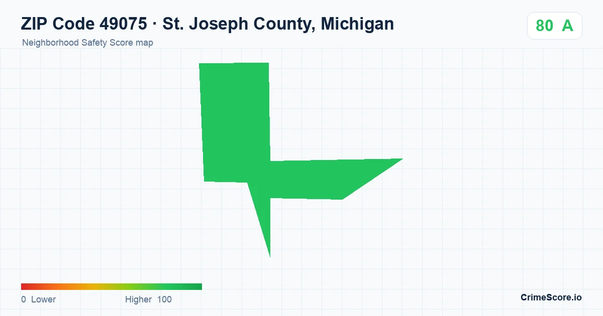 ZIP Code 49075 in St. Joseph County, Michigan neighborhood Safety Score map