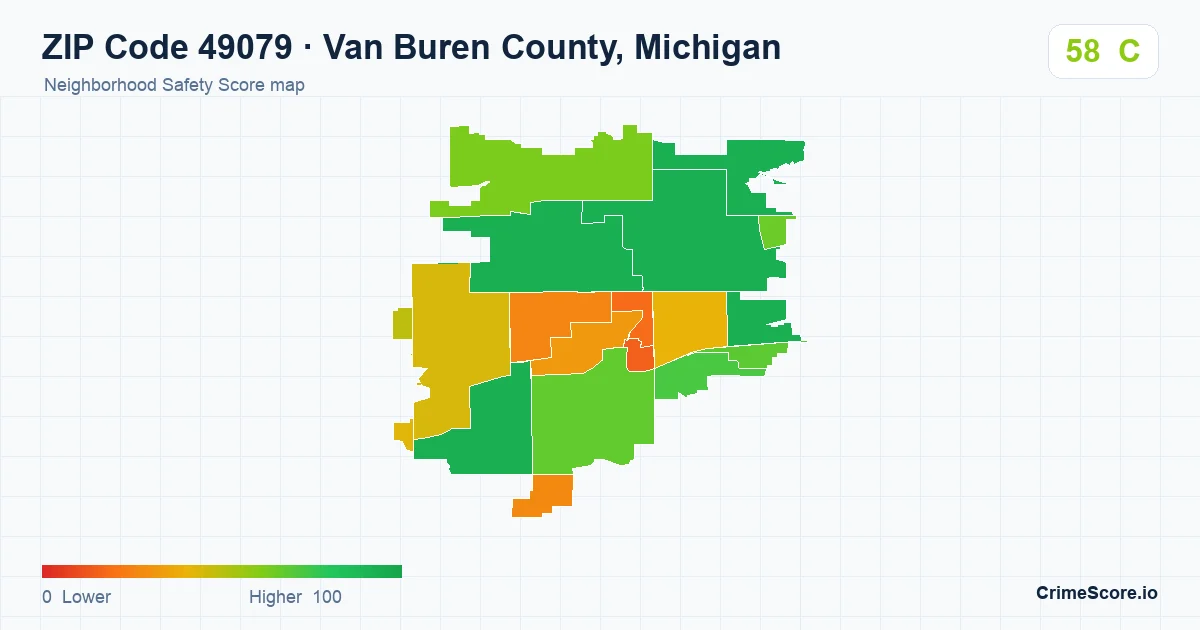 ZIP Code 49079 in Van Buren County, Michigan neighborhood Safety Score map