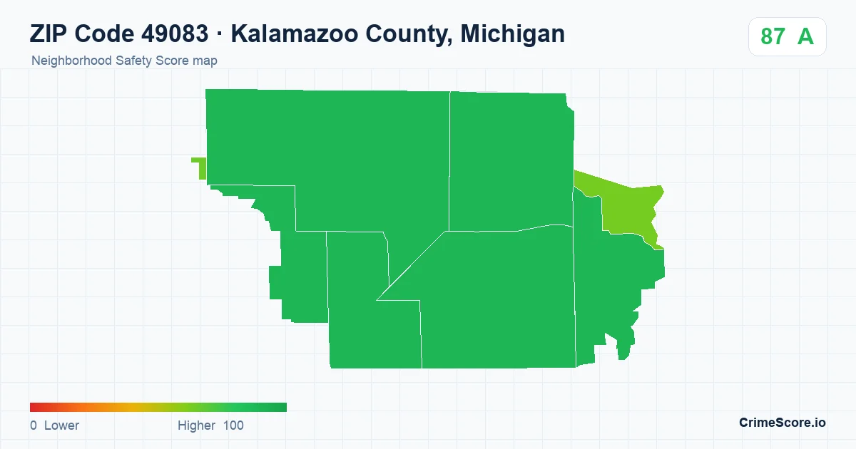 ZIP Code 49083 in Kalamazoo County, Michigan neighborhood Safety Score map
