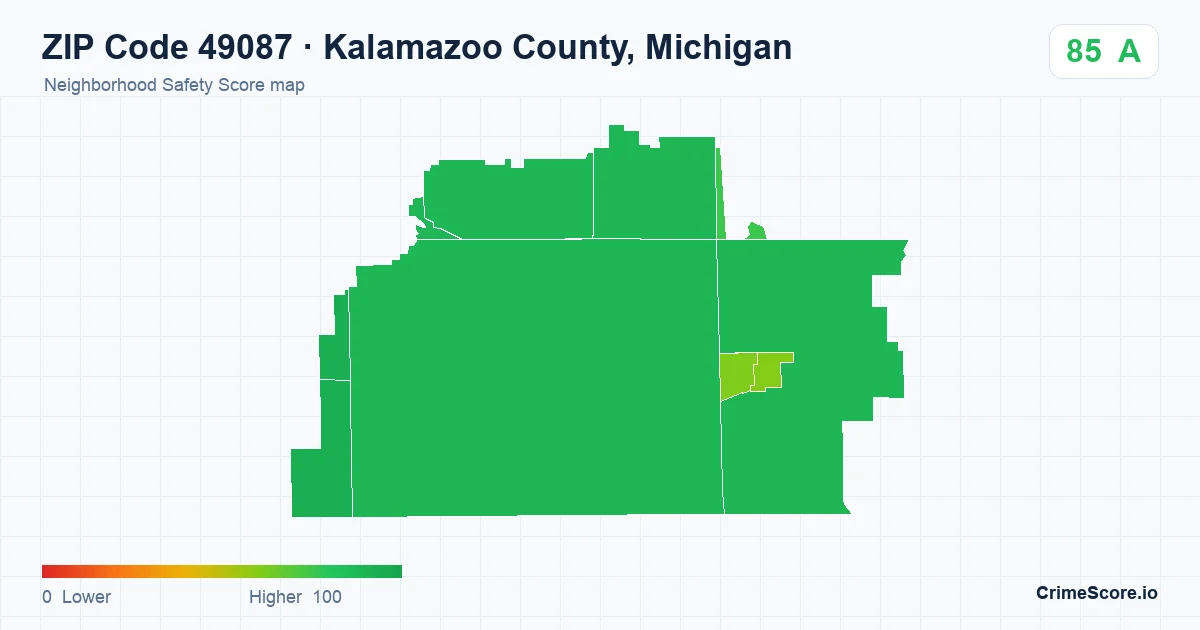 ZIP Code 49087 in Kalamazoo County, Michigan neighborhood Safety Score map