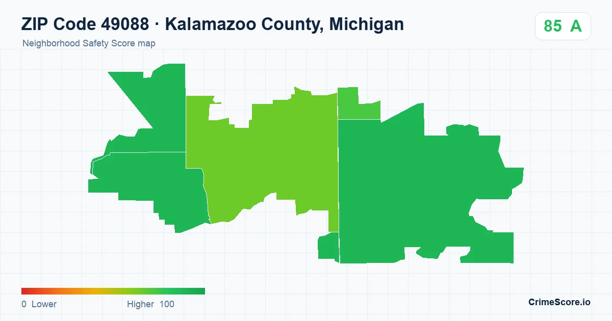 ZIP Code 49088 in Kalamazoo County, Michigan neighborhood Safety Score map