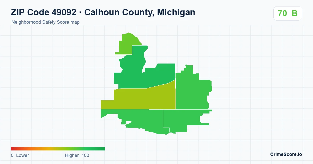 ZIP Code 49092 in Calhoun County, Michigan neighborhood Safety Score map