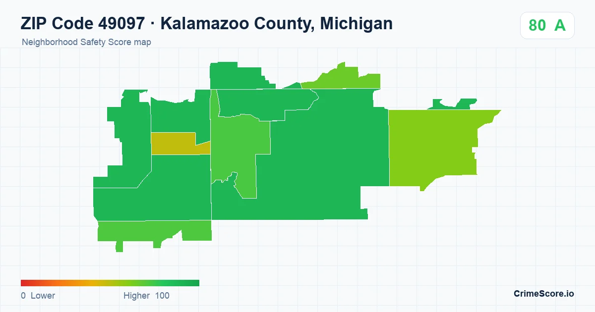 ZIP Code 49097 in Kalamazoo County, Michigan neighborhood Safety Score map