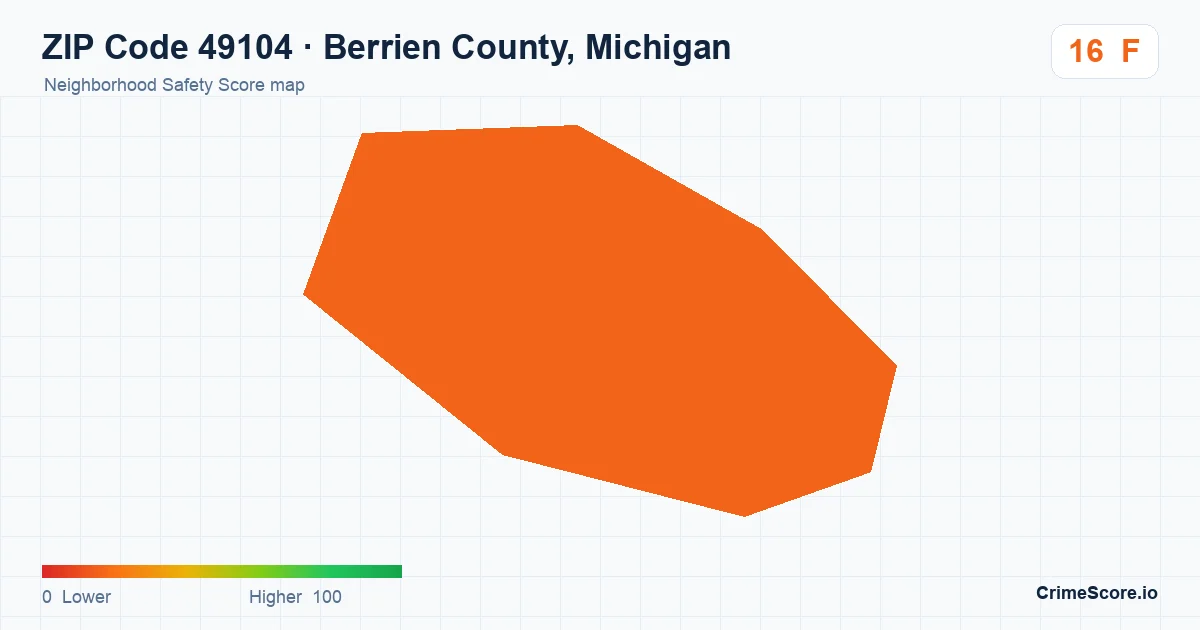 ZIP Code 49104 in Berrien County, Michigan neighborhood Safety Score map