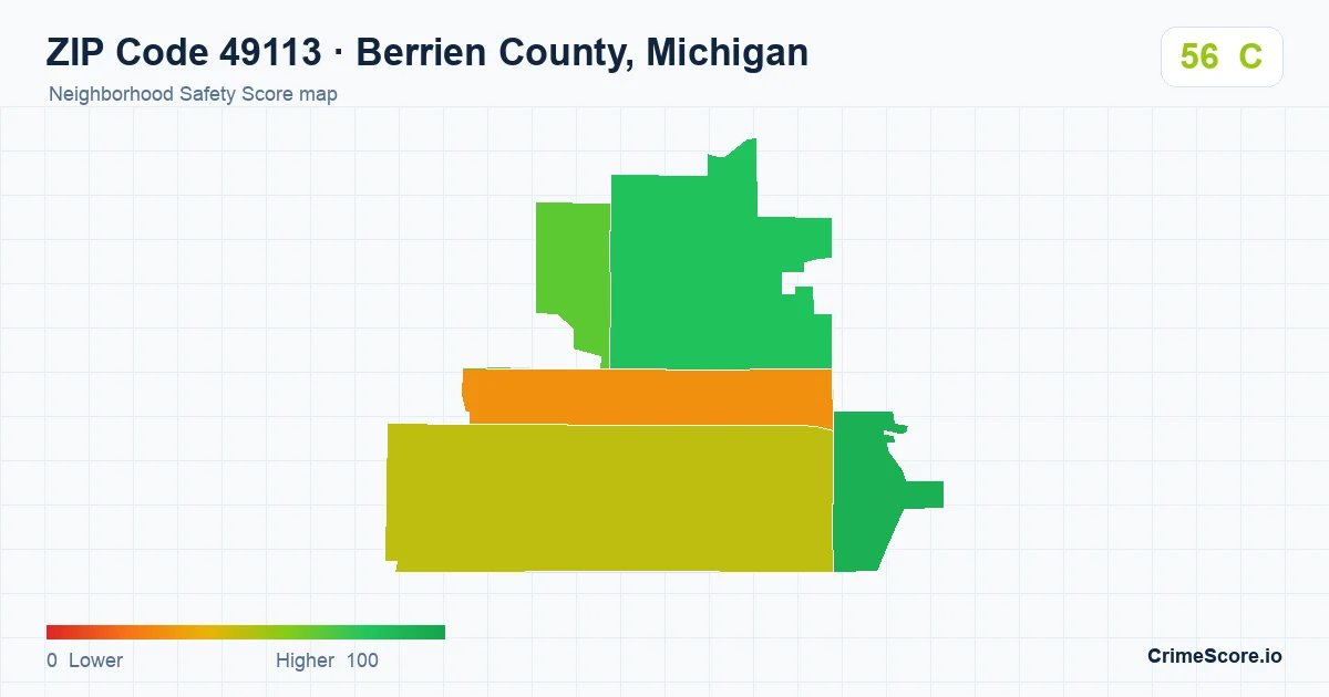 ZIP Code 49113 in Berrien County, Michigan neighborhood Safety Score map