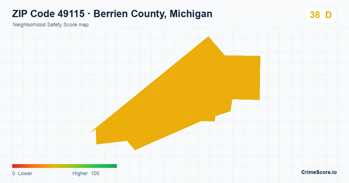 ZIP Code 49115 in Berrien County, Michigan neighborhood Safety Score map