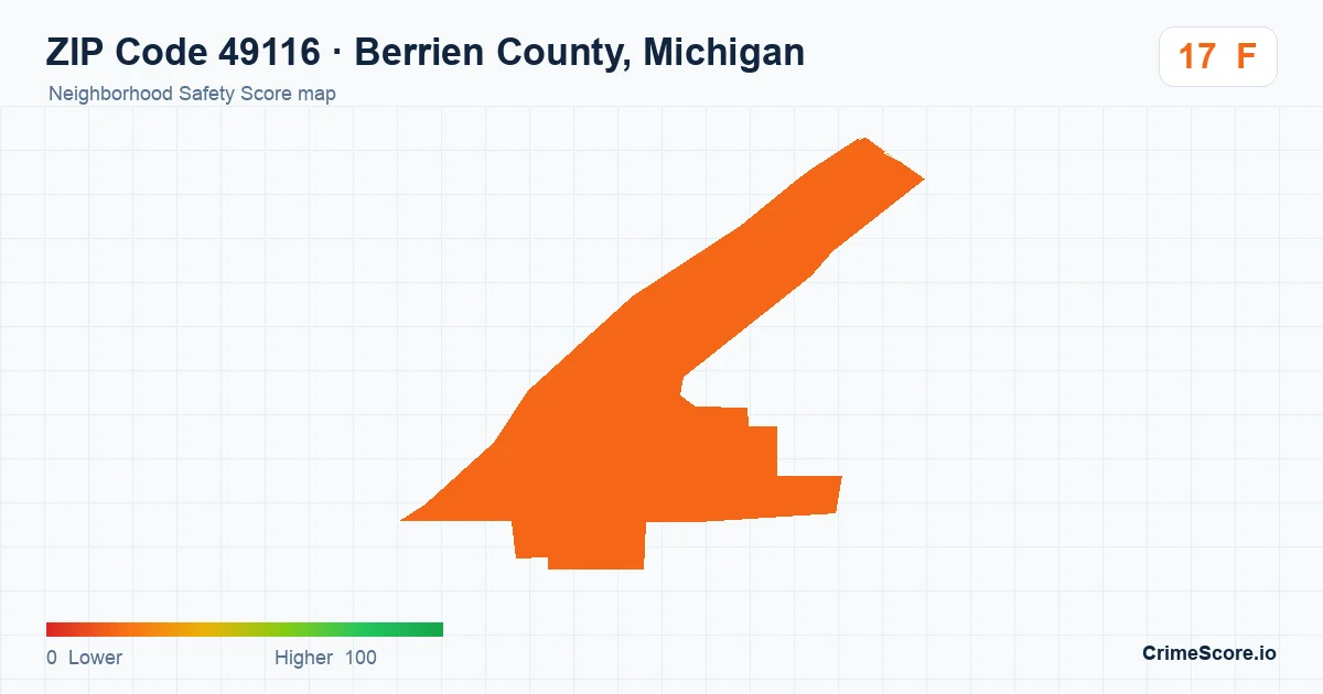 ZIP Code 49116 in Berrien County, Michigan neighborhood Safety Score map