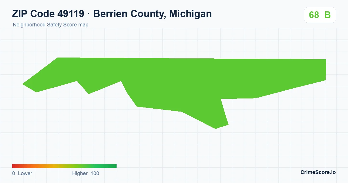 ZIP Code 49119 in Berrien County, Michigan neighborhood Safety Score map