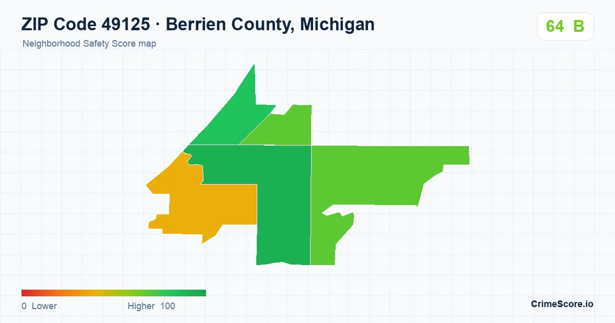 ZIP Code 49125 in Berrien County, Michigan neighborhood Safety Score map