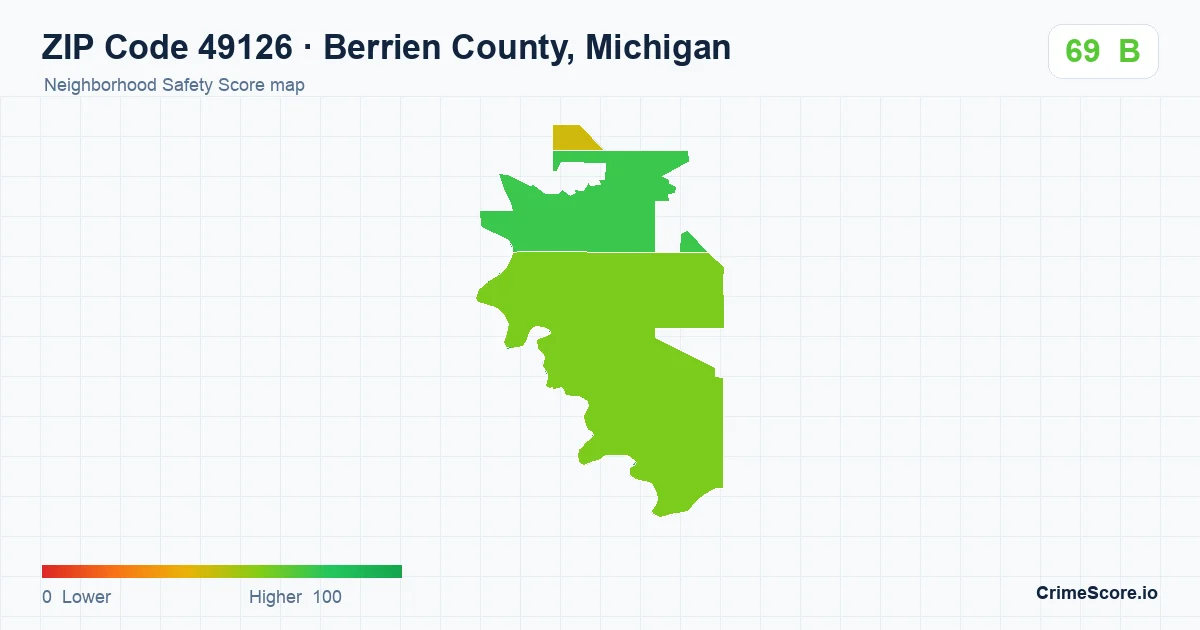 ZIP Code 49126 in Berrien County, Michigan neighborhood Safety Score map