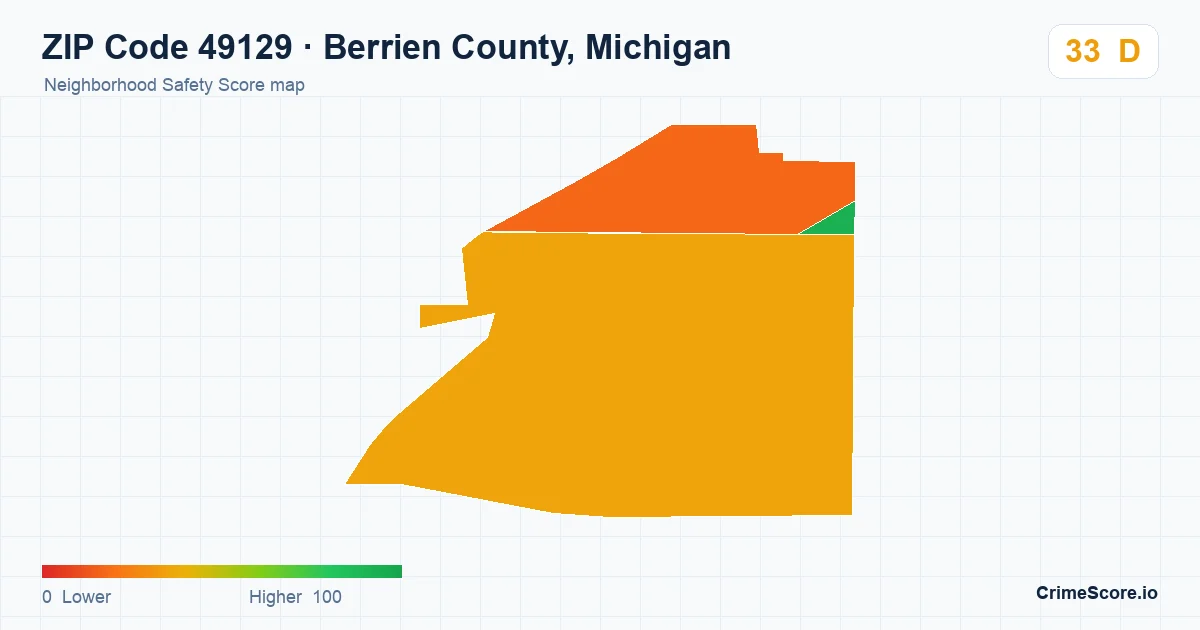 ZIP Code 49129 in Berrien County, Michigan neighborhood Safety Score map