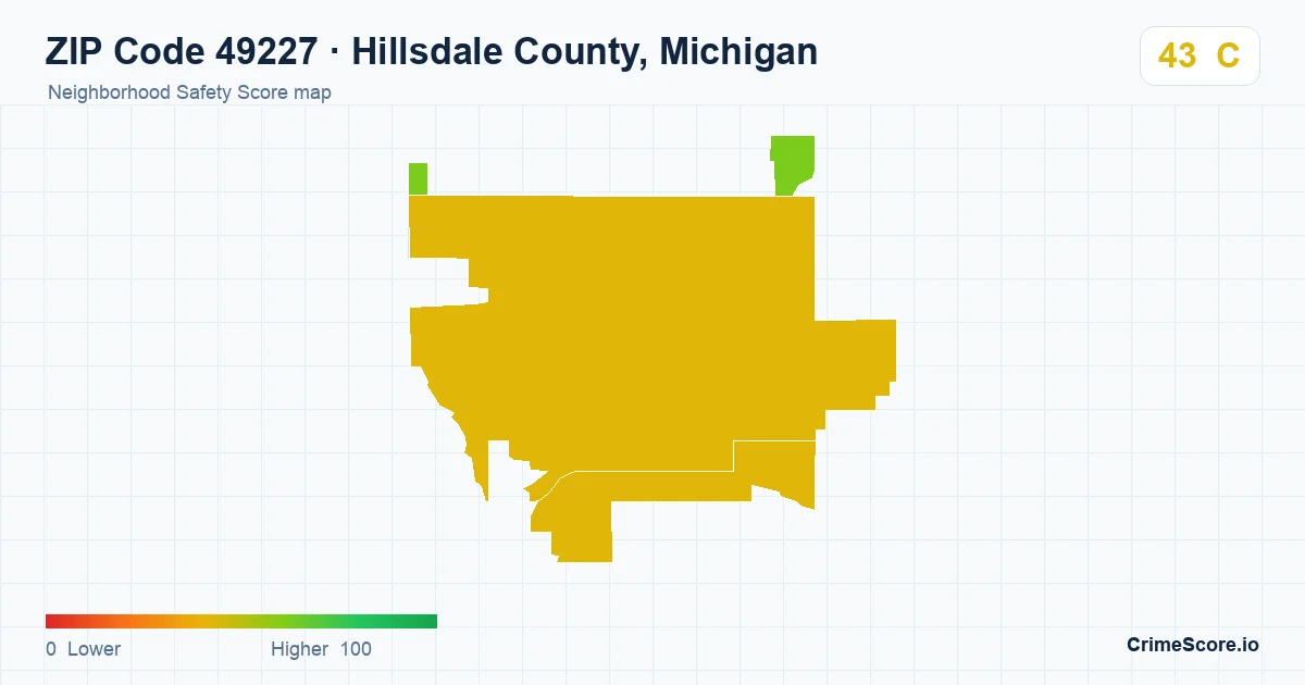 ZIP Code 49227 in Hillsdale County, Michigan neighborhood Safety Score map