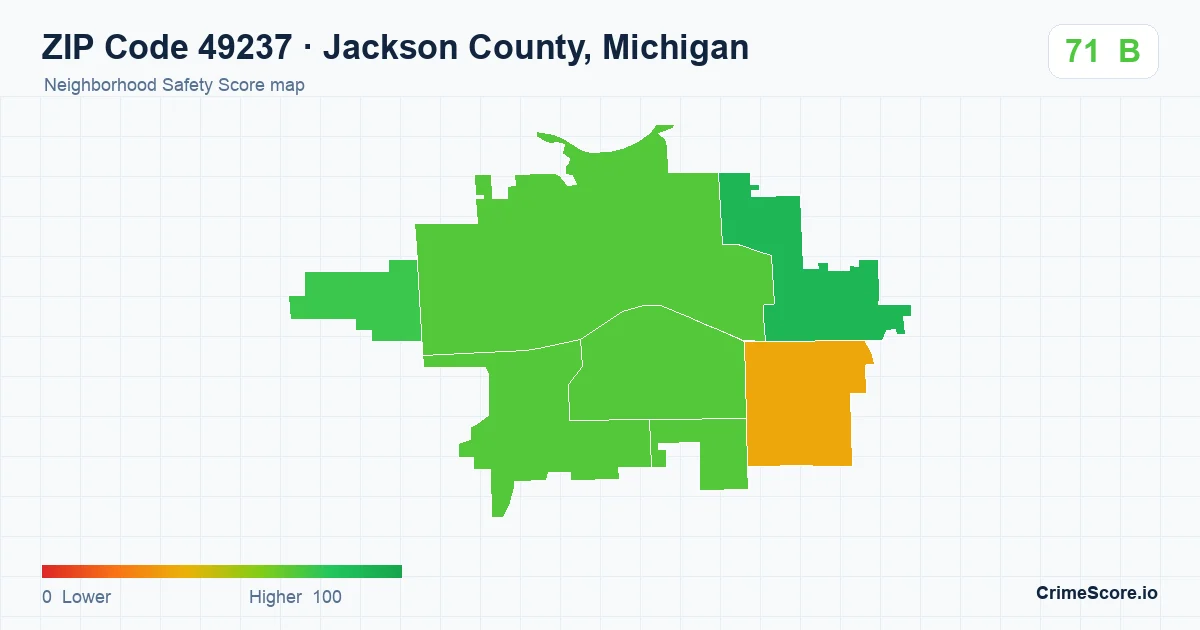 ZIP Code 49237 in Jackson County, Michigan neighborhood Safety Score map