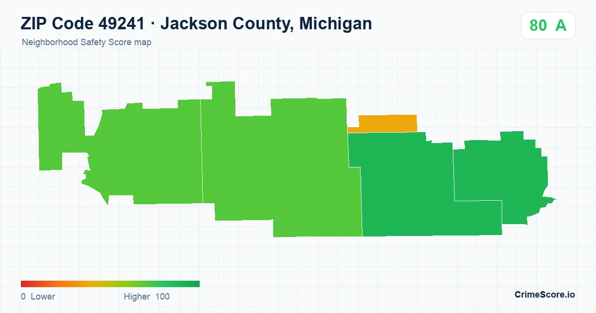 ZIP Code 49241 in Jackson County, Michigan neighborhood Safety Score map
