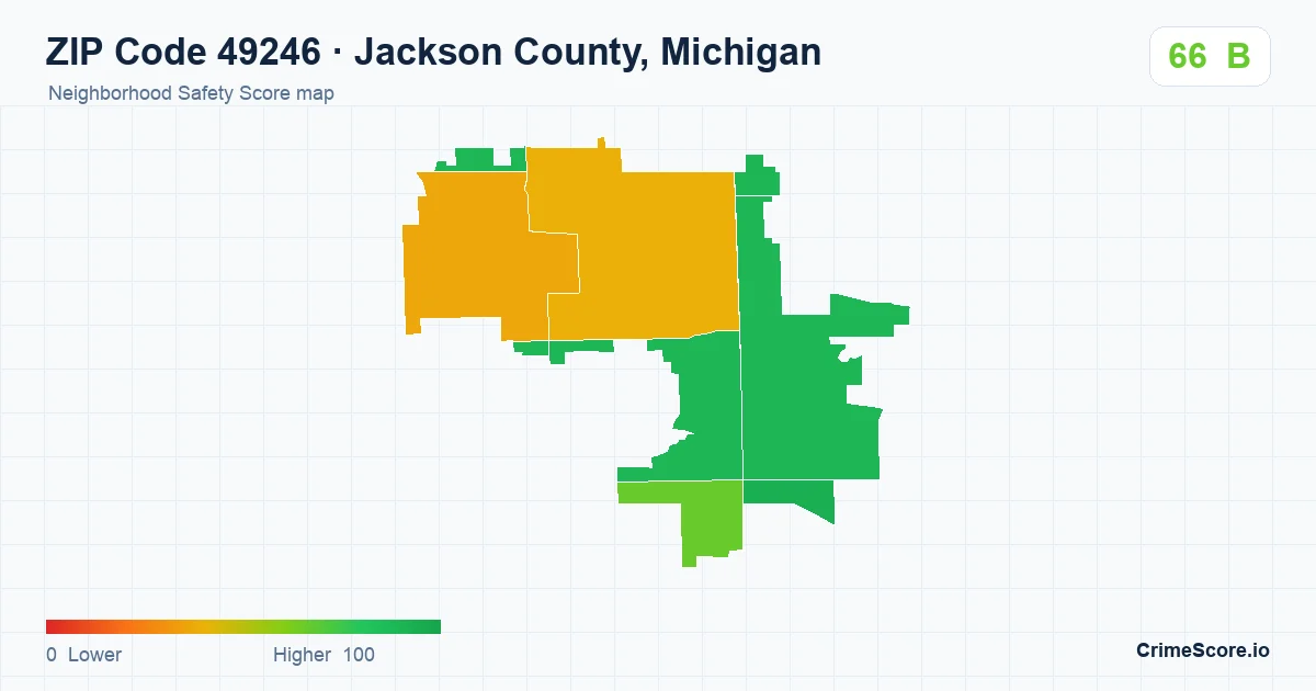 ZIP Code 49246 in Jackson County, Michigan neighborhood Safety Score map