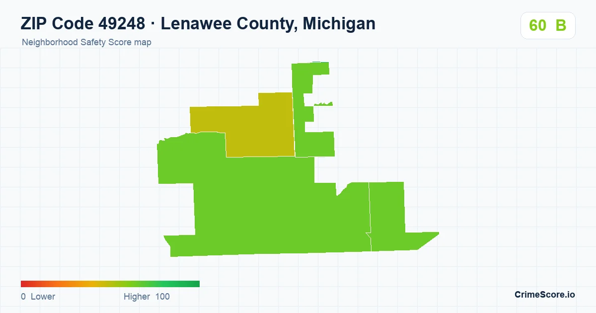 ZIP Code 49248 in Lenawee County, Michigan neighborhood Safety Score map