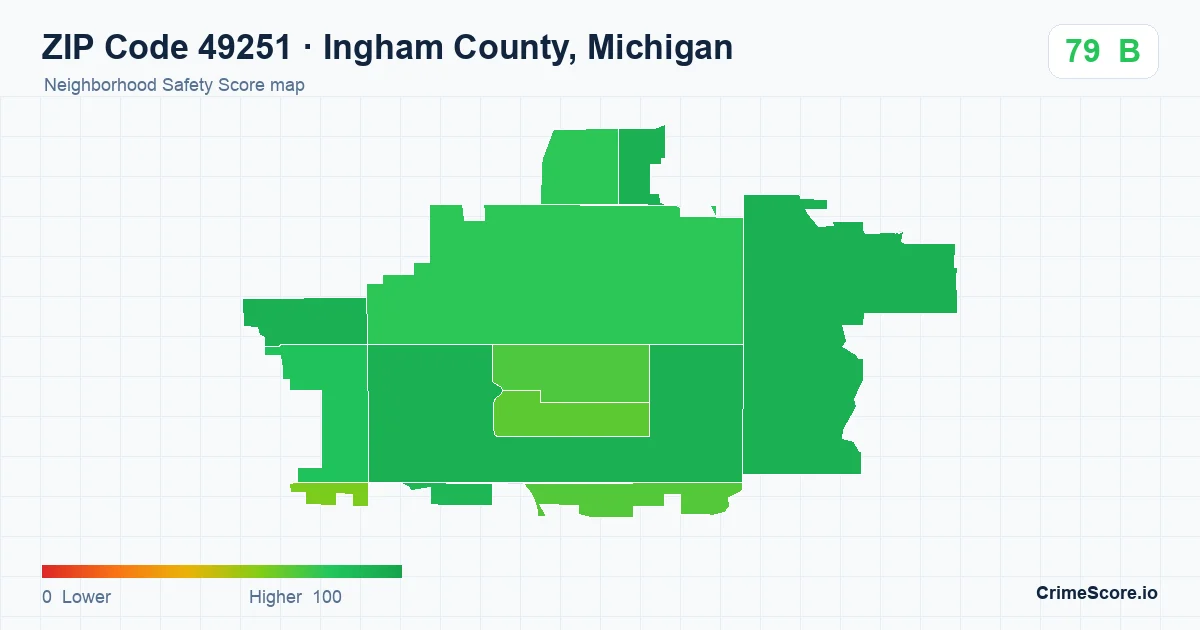 ZIP Code 49251 in Ingham County, Michigan neighborhood Safety Score map