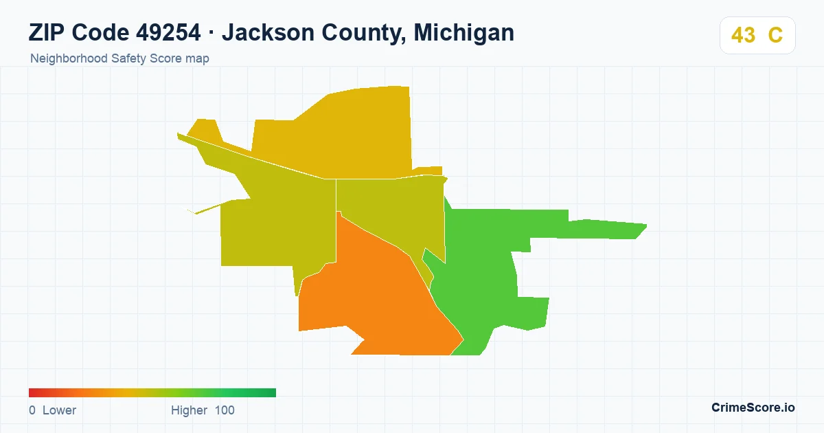 ZIP Code 49254 in Jackson County, Michigan neighborhood Safety Score map