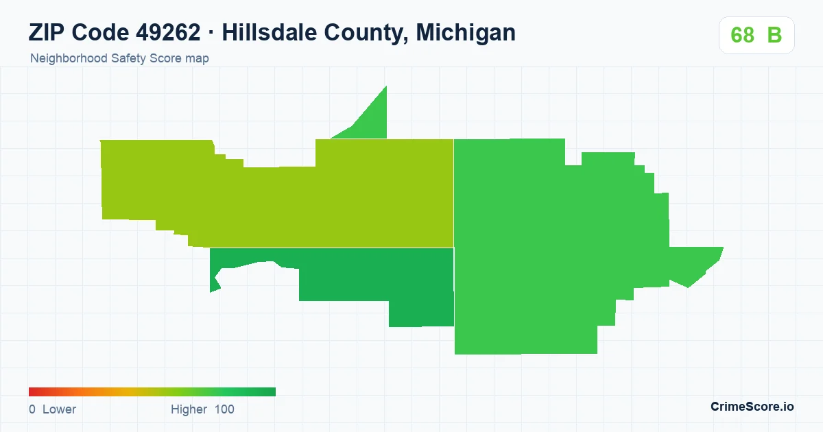 ZIP Code 49262 in Hillsdale County, Michigan neighborhood Safety Score map