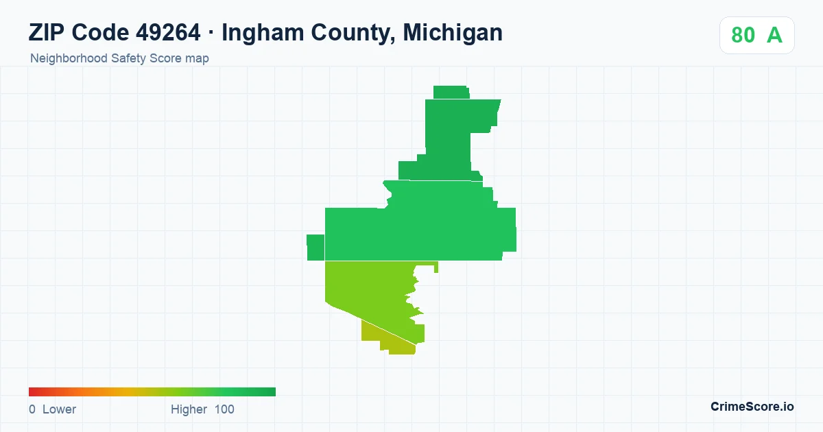 ZIP Code 49264 in Ingham County, Michigan neighborhood Safety Score map