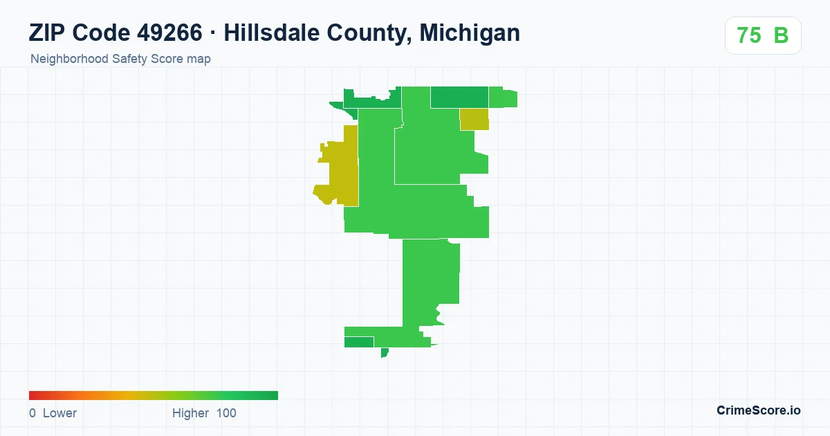 ZIP Code 49266 in Hillsdale County, Michigan neighborhood Safety Score map