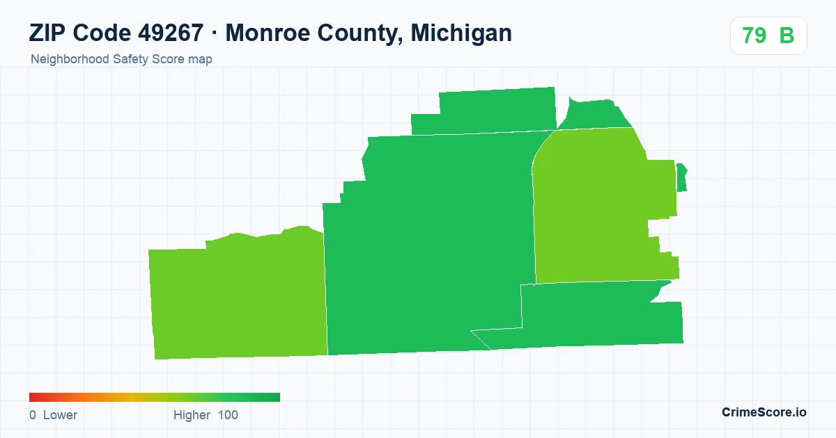 ZIP Code 49267 in Monroe County, Michigan neighborhood Safety Score map