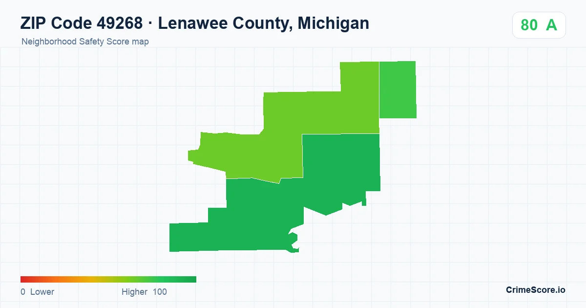 ZIP Code 49268 in Lenawee County, Michigan neighborhood Safety Score map