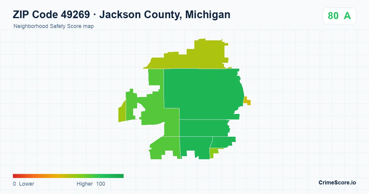 ZIP Code 49269 in Jackson County, Michigan neighborhood Safety Score map